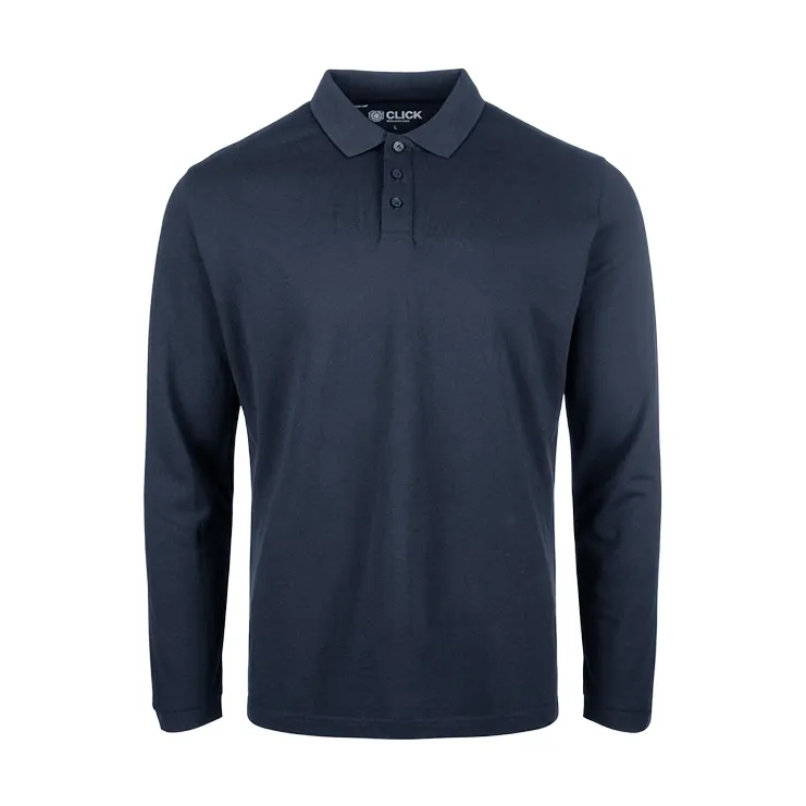BEESWIFT CLICK WORKWEAR UNISEX LONG SLEEVE POLO SHIRT — Navy Blue
